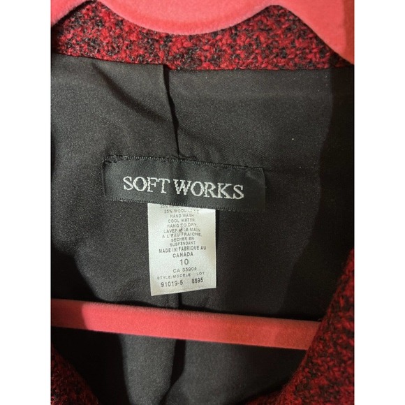 Soft Works Wool Blend 3 Button Knit Blazer Womens Size 10 Red Black 3/4 Sleeve - Picture 3 of 14